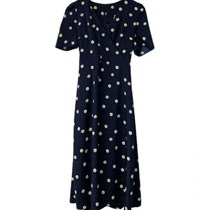

Vintage Floral Print Summer Dress Women V-neck Evening Long Dresses Oversize Short Sleeve Slim Beach Robe Prom Plus Size 2021