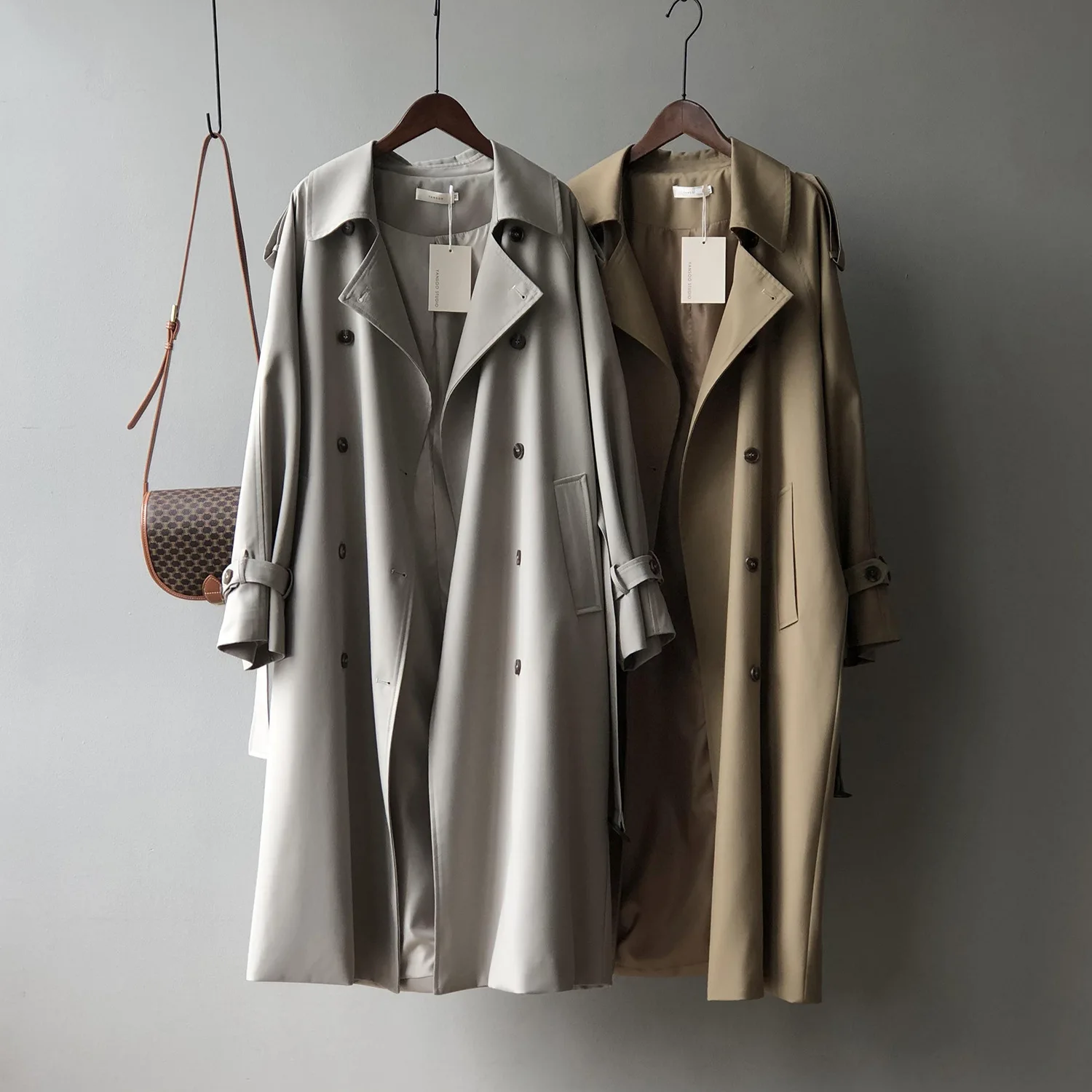 

Nice Vogue Women Long Trench Coat Oversize Style Turn Down Collar Long Trench Femme Casaco Abrigo Streetwear