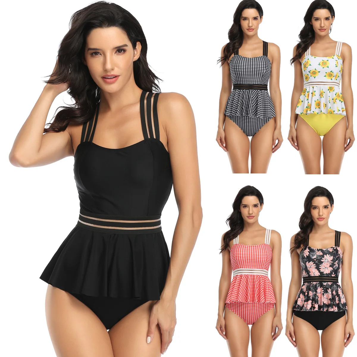 

9 Colors Swimming Suit for Women Plus Size Swim Wear Women Swimsuit Tummy Control Ruffle Tankini Swimwear S-2XL Bathing Suits