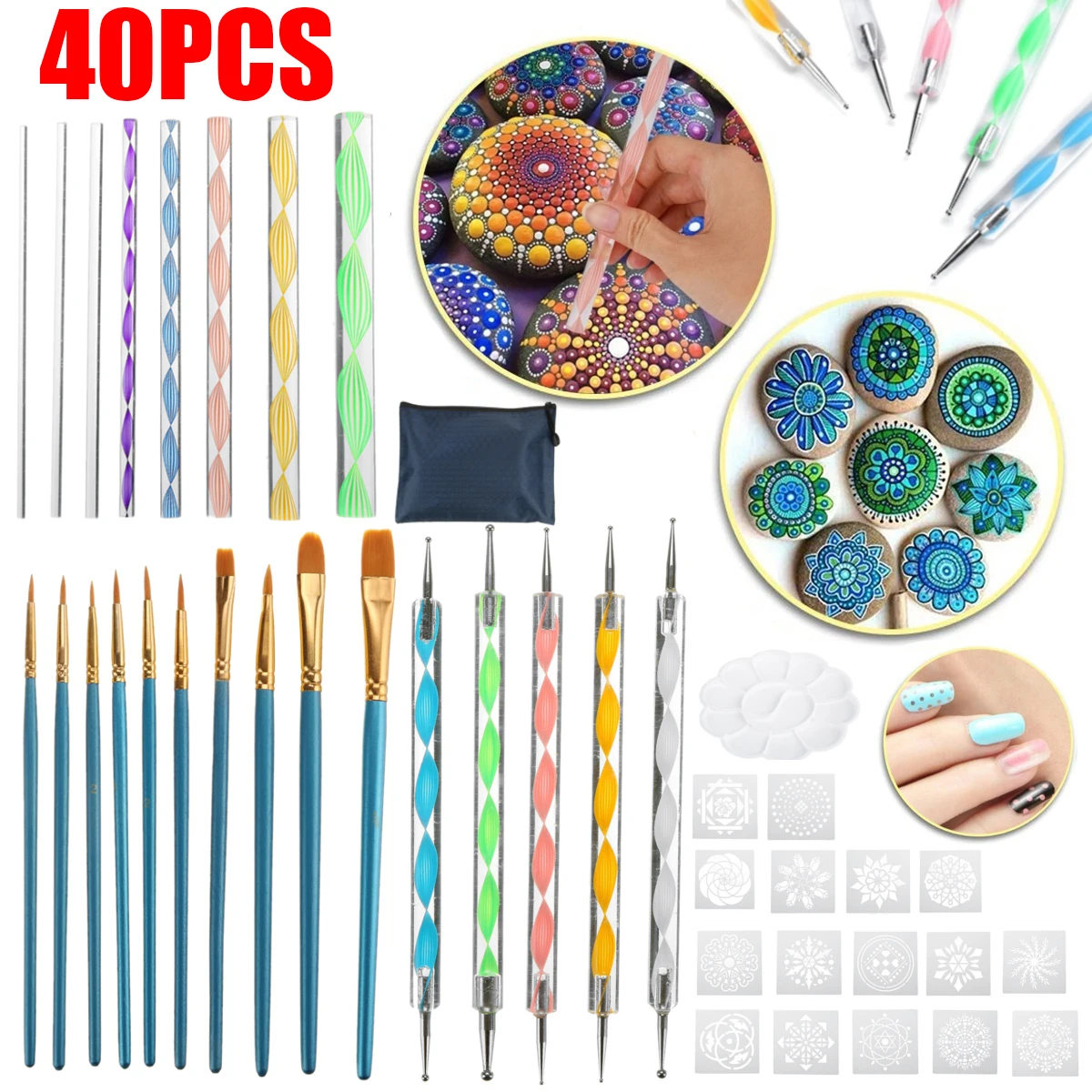 

40pcs Mandala Dotting Tools Set for Painting Rocks Stencil Pottery Drawing Multifunction Embossing Dot Kit Tool Handwork DIY