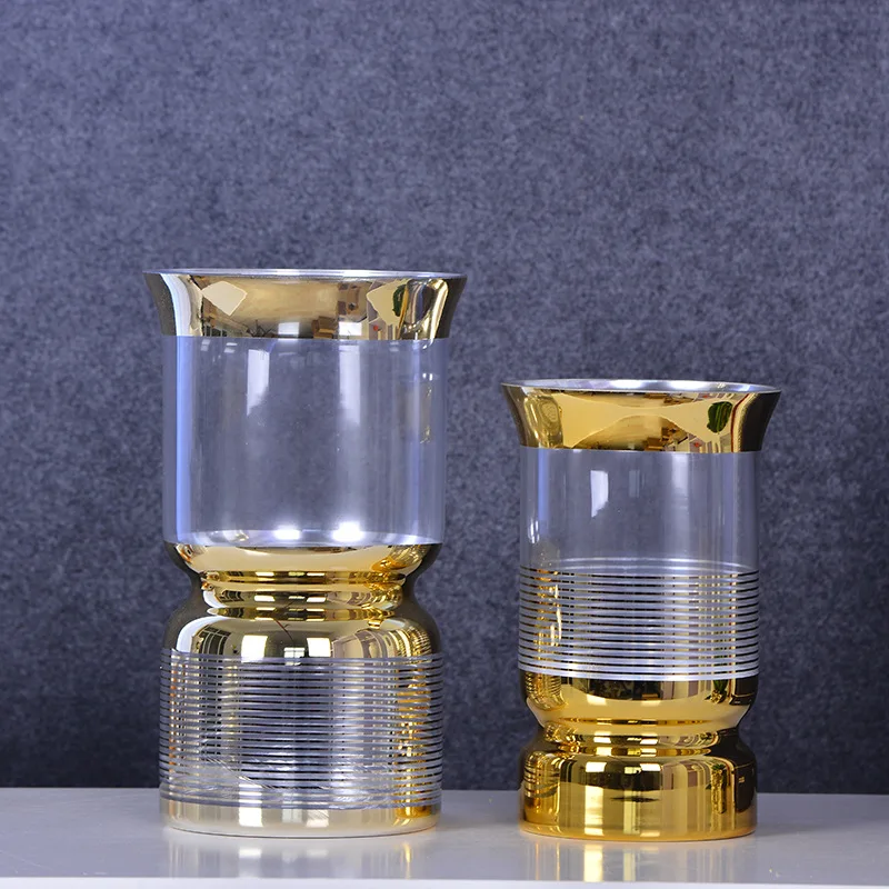 

New golden titanium glass vase, modern fashion flower, home decoration craft ornaments and ornaments