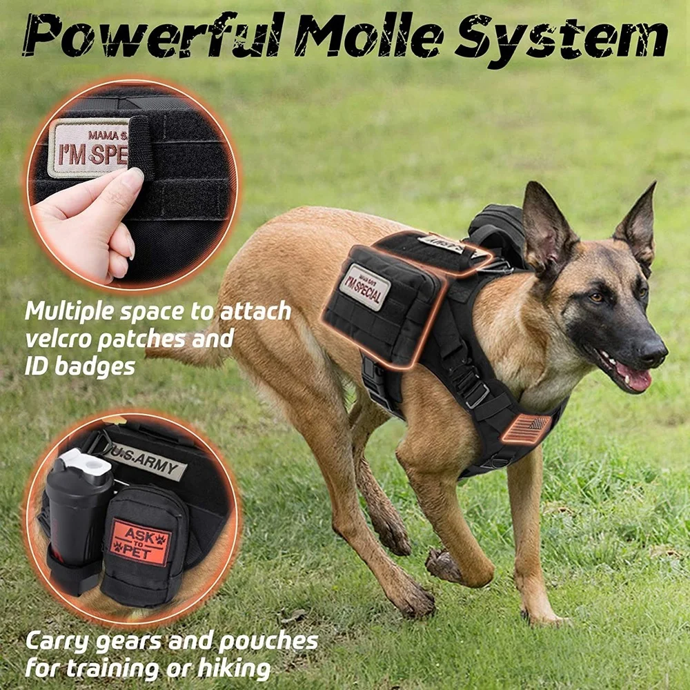 Conjunto t&aacute;ctico de arn&eacute;s y correa para perro, hebilla de Metal, chaleco grande K9, Pastor Alem&aacute;n, duradero, para entrenamiento de perros grandes-4