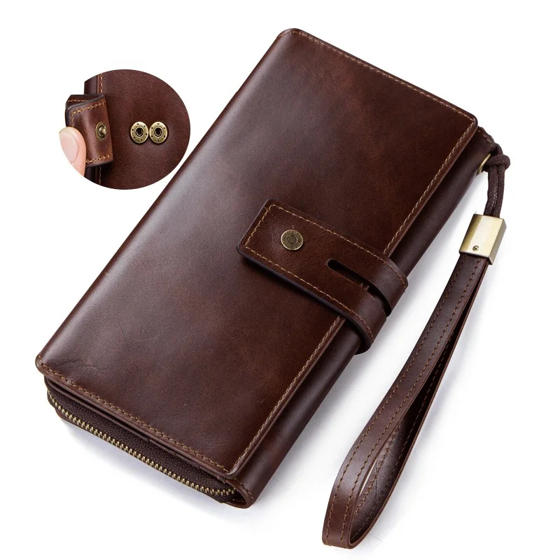 First Layer Cowhide Men Business Wallet Multiple Card Slots Genuine Leather Purse Trend Casual Handbags High Quality Clutch Bag
