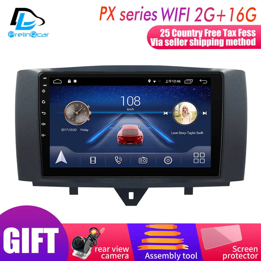 PX player 2G16G Android 9,0 автомобильный DVD мультимедийный плеер для Mercedes/Benz Smart Fortwo 2011 2012 2013 WiFi BT Радио Стерео gps - Цвет: PX player 2G16G