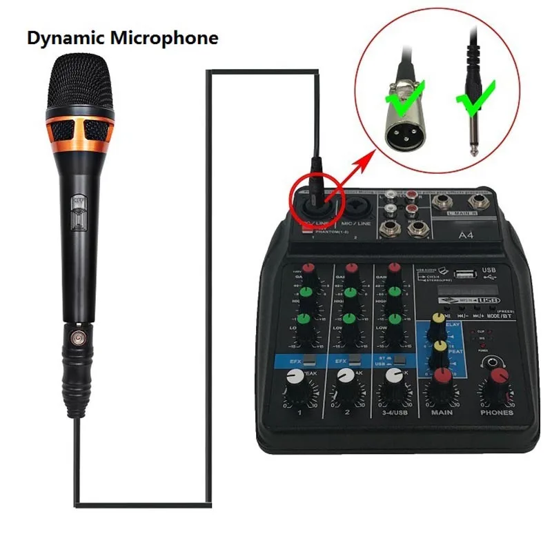 Eu Plug A4 Sound Mixing Console Bluetooth Usb Record Computer Playback 48V Phantom Power Delay Repaeat Effect 4 Channels Aud | Электроника