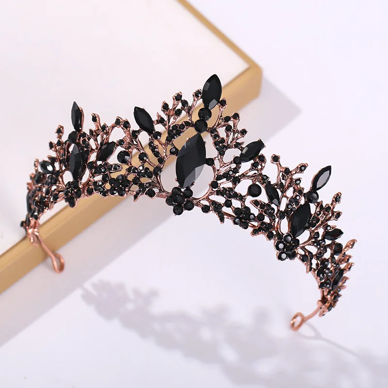 

Свадебная корона головные уборы свадебная корона на день рождения головной убор черные стразы роскошные ретро аксессуары для волос для жен...