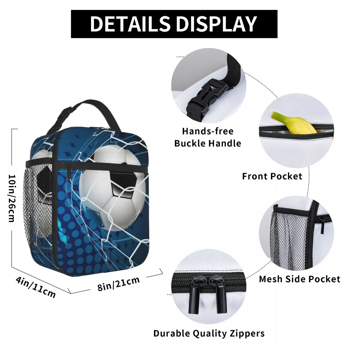 

Soccer Perspective Lunch Bag for Women Men Large Insulated Lunch Box with Water Bottle Holder and Pockets