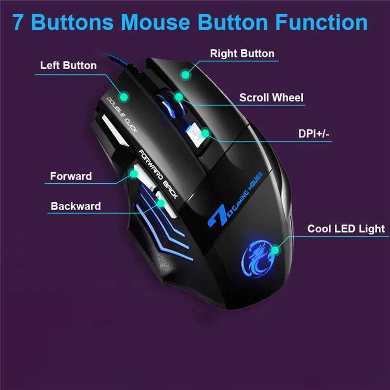 Эргономичная Проводная игровая мышь 7 кнопок RGB светодиодный USB компьютерная