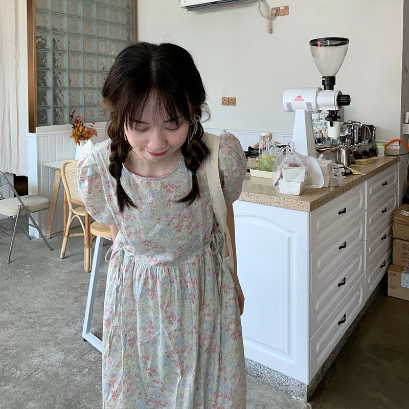 

2021 summer cool blue green powder gradient floral dress fresh loose baby skirt