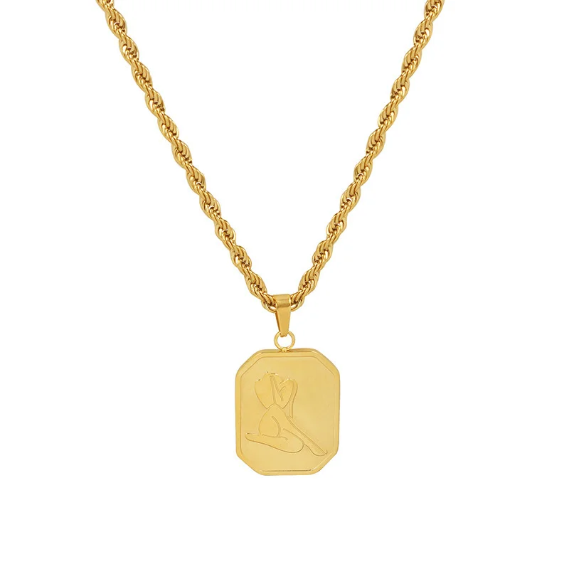 

Gold Female Chain Geometric Pendant Neck Chain Necklace Stainless Steel On The Neck For Women 2021 Trends Accessories Jewelry