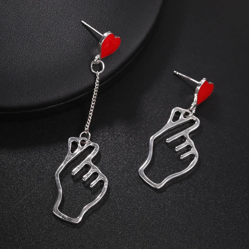 Женские серебряные серьги подвески с красным сердцем корейские капли