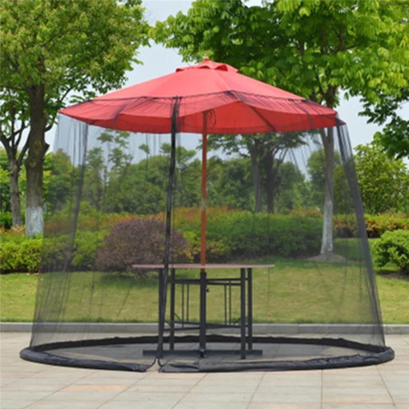

White Outdoor Patio Shade Sun Umbrella Gauze Terrace Table Umbrella Garden Deck Furniture Zipper Mesh Mosquito Net