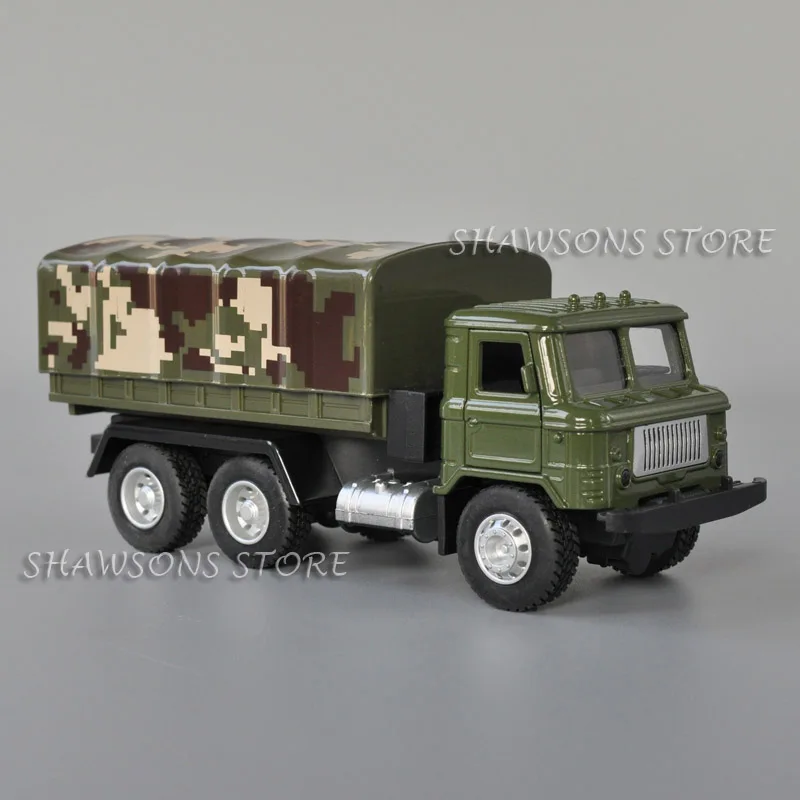Scala 1:43 Diecast modello militare giocattolo GAZ-66 sovietico camion pianale tirare indietro veicolo Replica in miniatura con suono e luce
