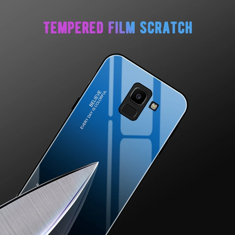 Gradient Tempered Glass Case For Samsung Galaxy A5 A6 A7 A8 A9 2017 2018 J8 J6 J4 Plus S10 S9 S8 S10E 5G Note 9 8 | Мобильные