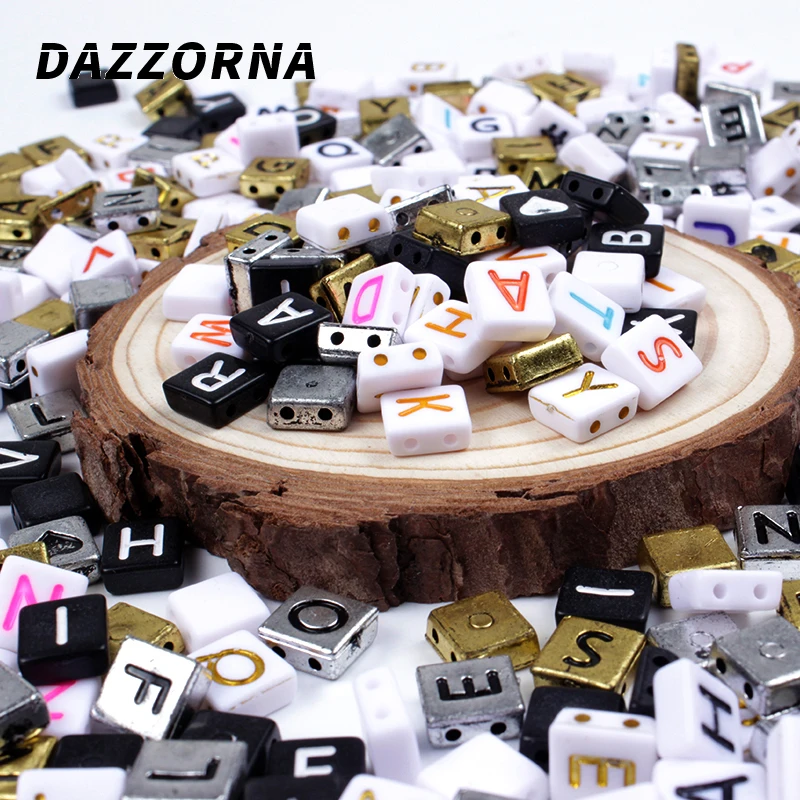 

4*9mm 50/100/200Pcs 6 Style New English Character Plastic Alphabet Beads Double Holes Square Shape Acrylic Letter Beads