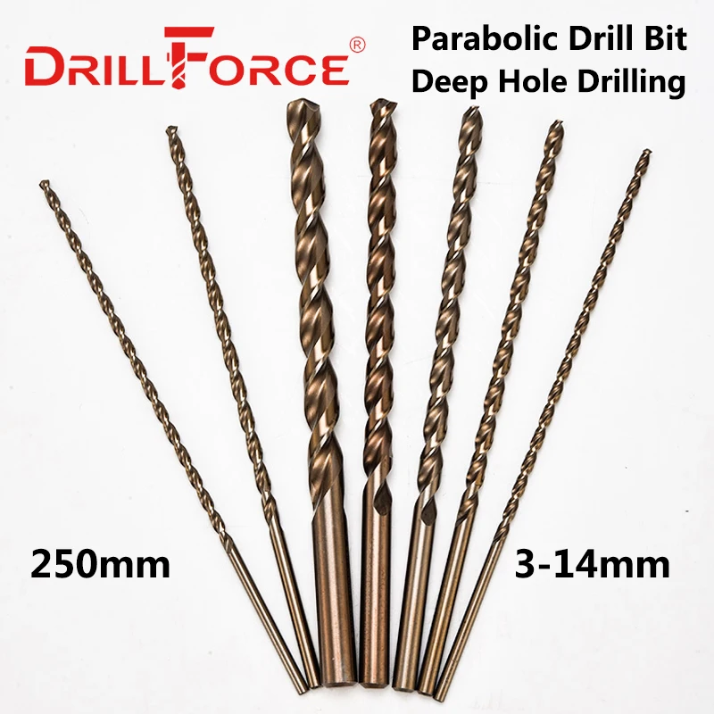 Drillforce 1PC 3mm-14mmx250mm Cobalt Long Drill Bit HSSCO M35 Parobolic Deep Hole Drilling For Stainless Alloy Steel Cast Iron