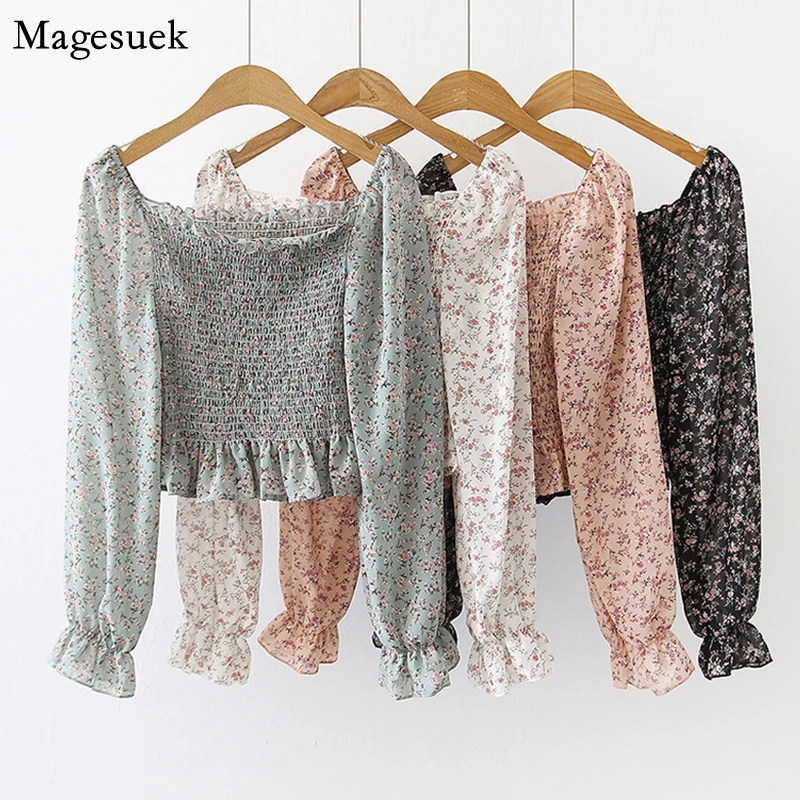 

Женские блузки с длинным рукавом и цветочным принтом Expose Clavicle, повседневные белые блузки с принтом, 12168, 2020