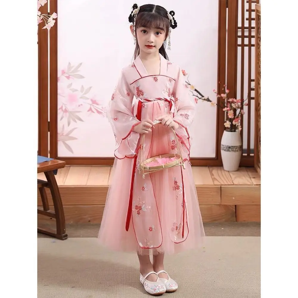 

Hanfu Girls Spring and Autumn Clothes Children's Ancient Costumes Chinese Style Super Fairy Skirt Dress Cherry Blossom Princess