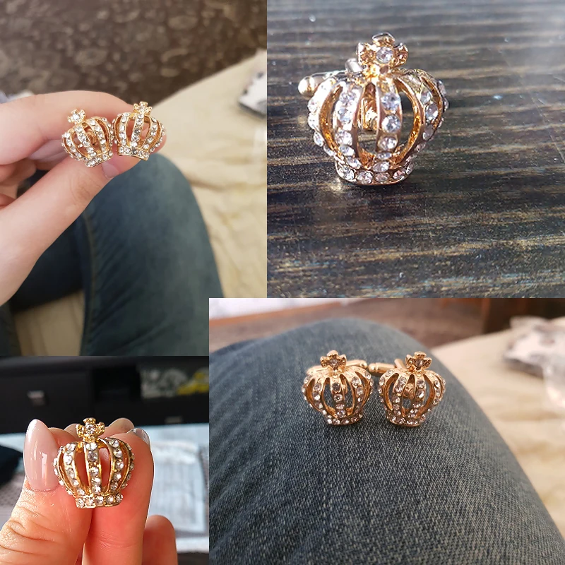 Блестящие запонки Стразы с императорской короной для женщин и мужчин ювелирные