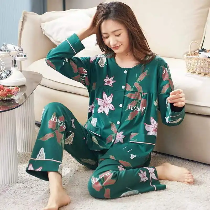 Two-Piece Set Women Home Clothes Spring Autumn Long-Sleeved Trousers Viscose Cotton Pyjamas Suits Women Sleepwear Homewear