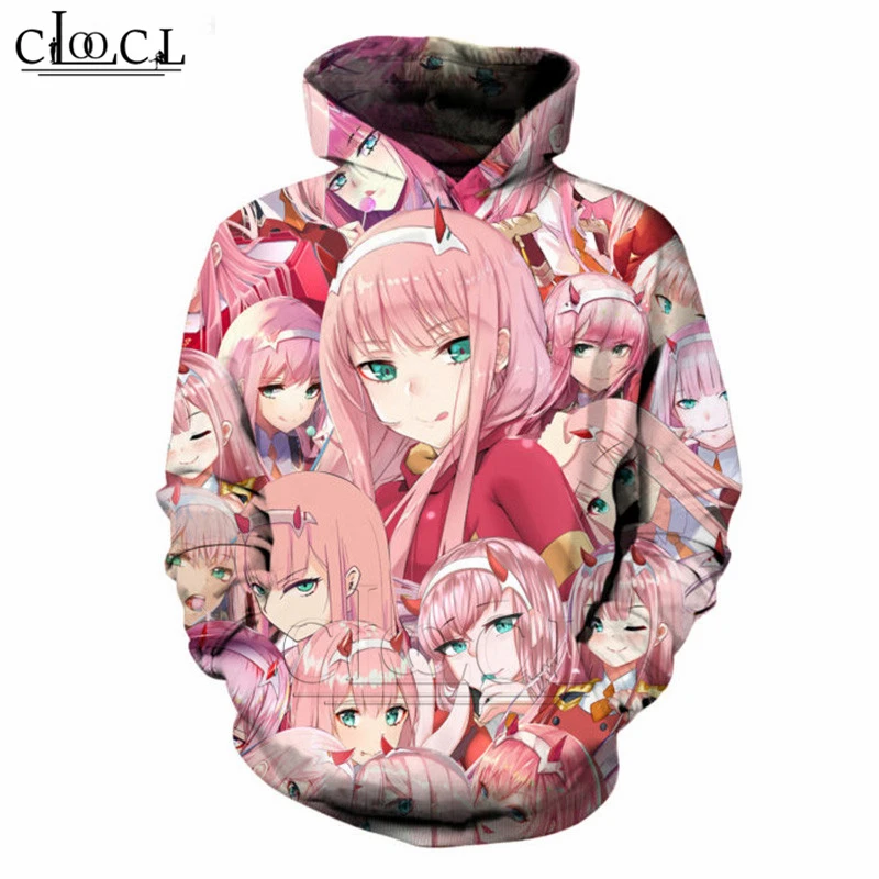 

Толстовка CLOOCL LOVE IN The FRANXX, хипстерская Аниме Толстовка с 3D принтом, унисекс, розовые топы с лицом девушки, милый пуловер