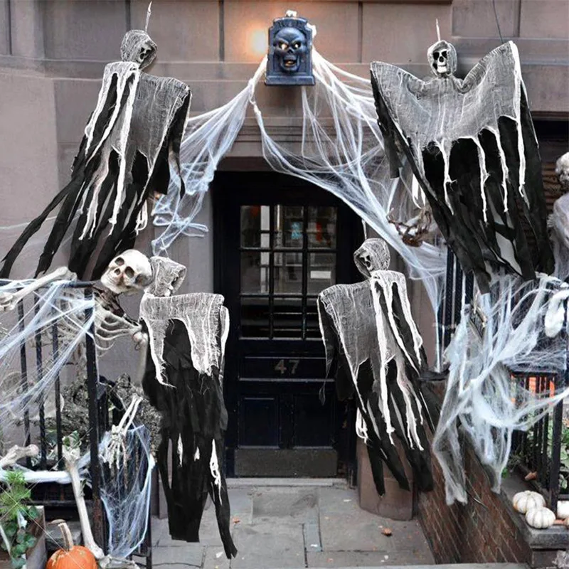 Halloween Decoration Props Skull Gauze Ghost Face Hanging Haunted House Door Ornament Scary | Дом и сад