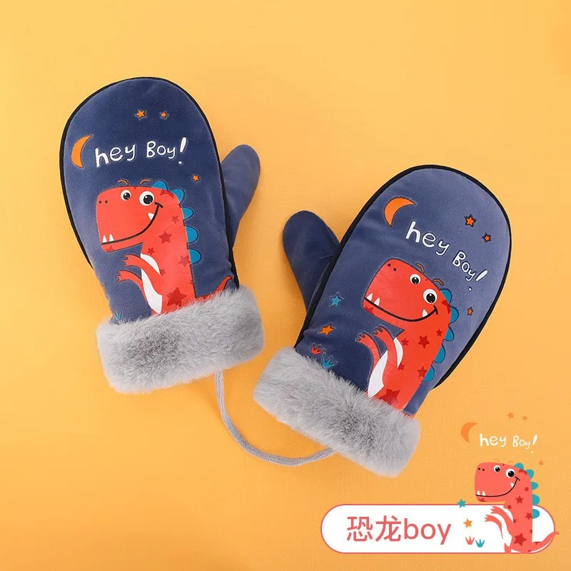 

Winter new cartoon children's gloves warm and cold-proof boys and girls baby mittens 3-6 years old lanyard plush