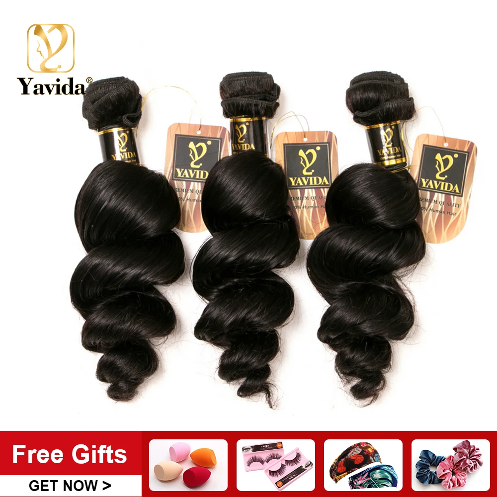 

Yavida Loose Wave Hair Brazilian Hair Weave Extensions Natural Color 100% Human Hair Bundles Non-Remy Hair Can Be Braiding & Dye