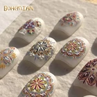 5D богемная наклейка для ногтей, матовые Цветочные наклейки для ногтей, прозрачные ультратонкие тисненые клейкие накладные ногти, аксессуары, украшение