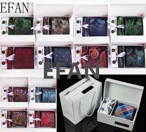 Набор галстуков, запонки Hanky с подарочной коробкой, классический галстук с узором пейсли из жаккардовой ткани, аксессуар для свадебной вечеринки