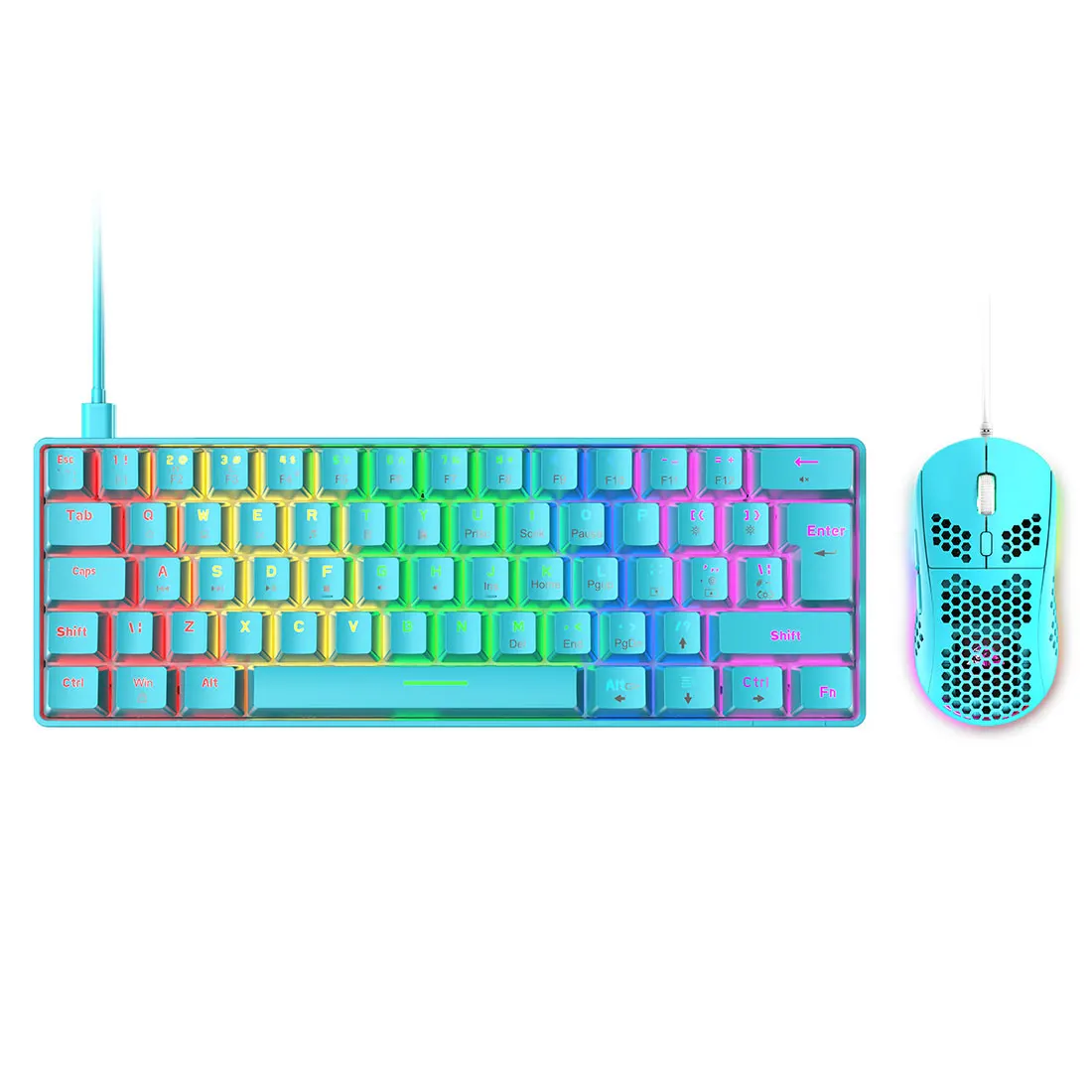 

60% RGB Chroma Wired Custom Mechanical Keyboard Set With Mouse Combo For Ipad/Laptop Gamer Gaming Keyboard - Blue (Red Switch)