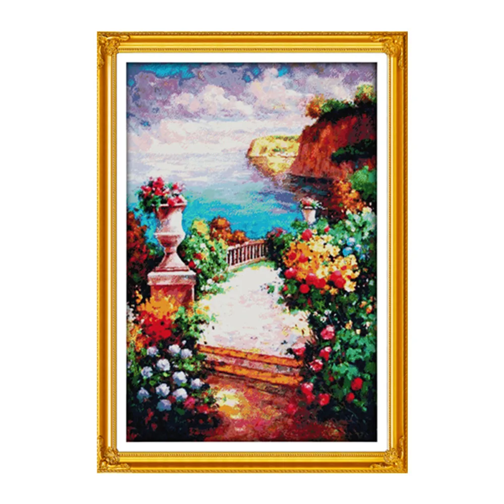 

Пляжный тропинка среди цветов Набор для вышивки крестиком lanscape garden 14ct 11ct напечатанный холст вышивка рукоделие