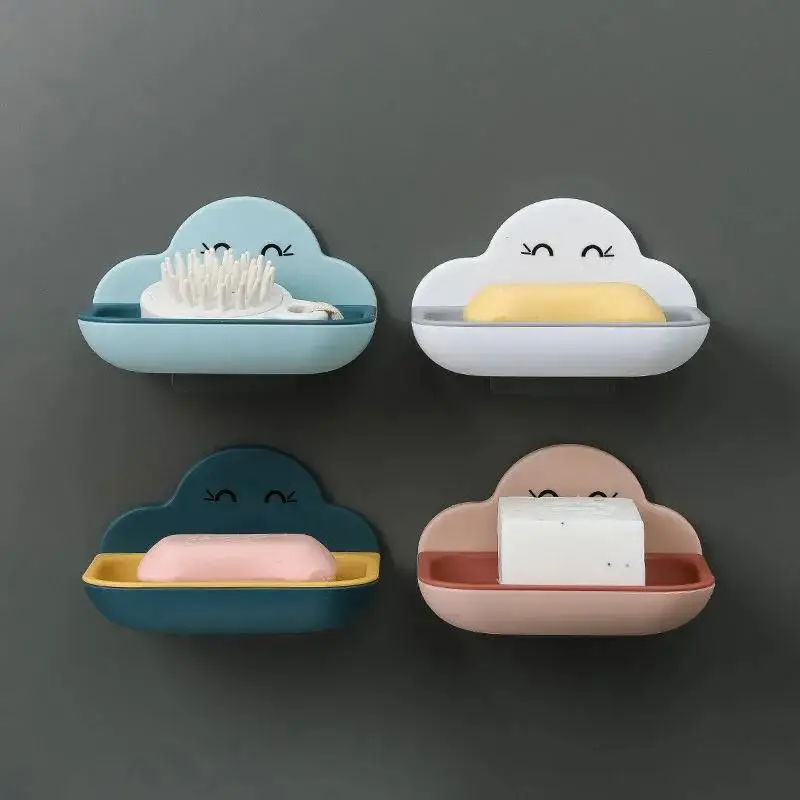 

Soap Box Creative Cloud Drain Soap Rack Free Punch Suction Cup Personality Cute Household Bathroom Artifact Storage Rack