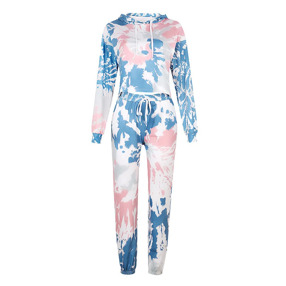 

2022 New Spring And Autumn Women's Round Neck Tie-dye Casual Suit Women's Casual Hoodie Suit Sweater Fashion Short Two-piece Sui