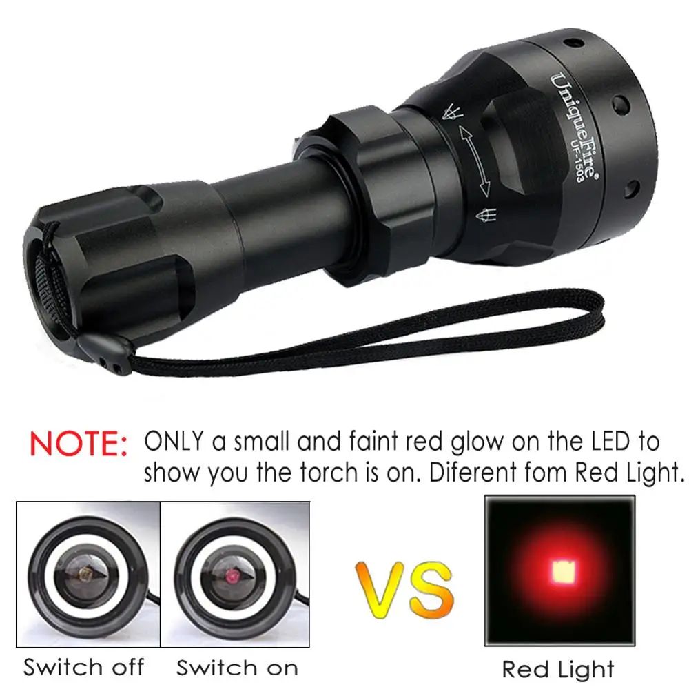 UniqueFire 1503 IR 850nm инфракрасный светильник, светодиодный светильник-вспышка, тактический T50, масштабируемый, 3 режима, лампа ночного видения, фонарь для ночной охоты