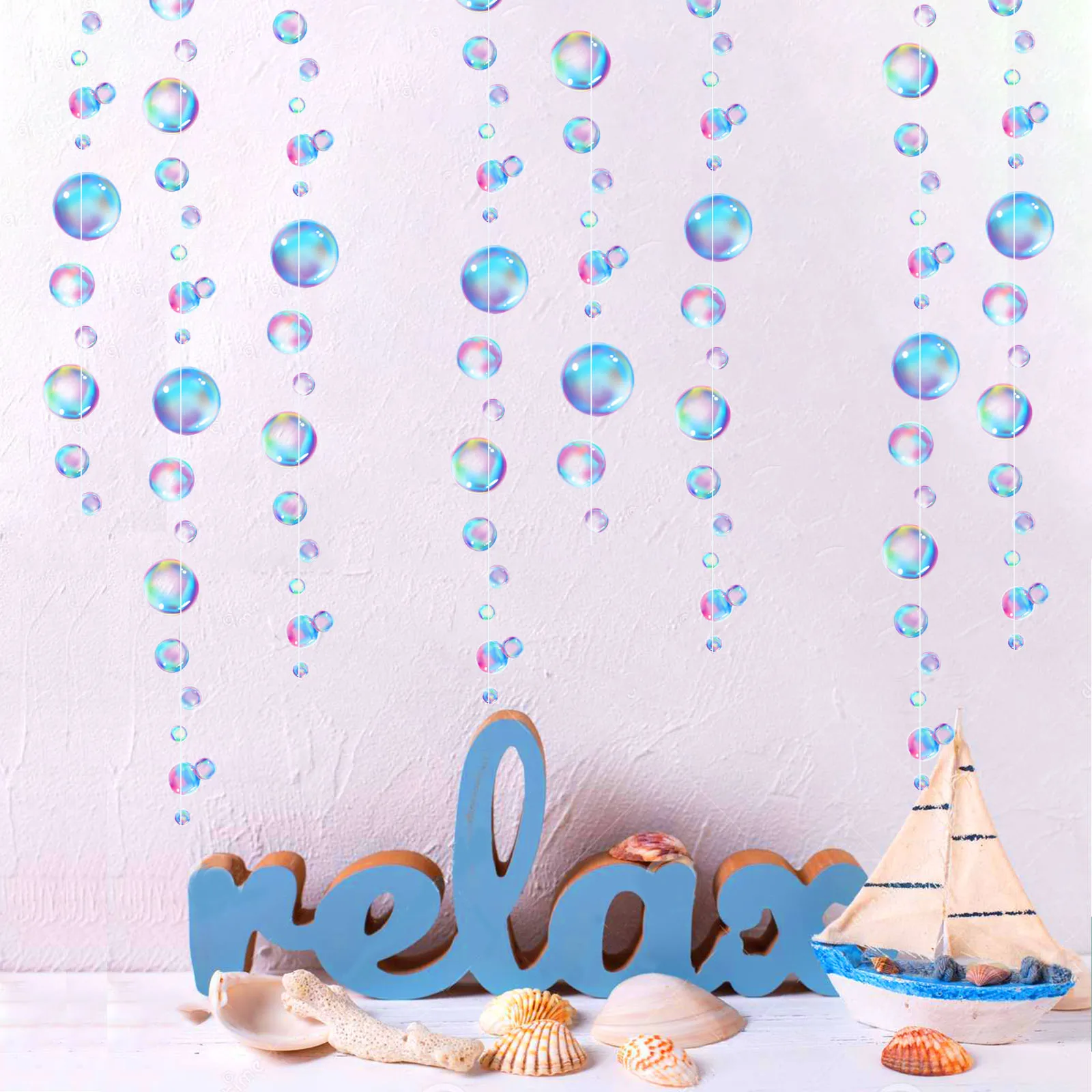 

2Pcs Mermaid Purple Blue Bubble Garland Hanging Clear Circle Strings Under the Sea Themed Birthday Baby Shower Party Decorations