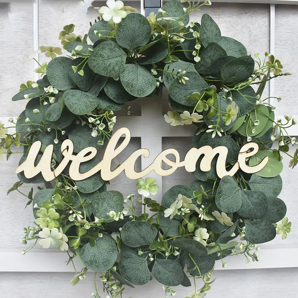 

Artificial Eucalyptus Wreath 18" Garland for Front Door Farmhouse Wall Decor
