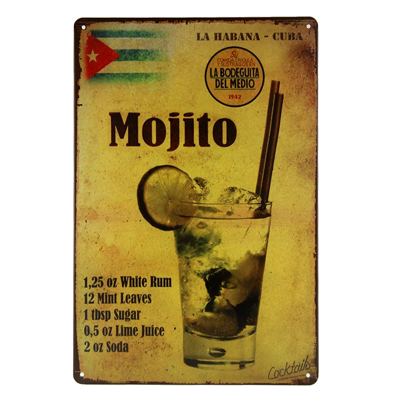 Bloody Bahama mama Mojito Cocktail Menu Vintage Tin Sign Bar Wall Decor Club Metal Crafts Pub for | Дом и сад