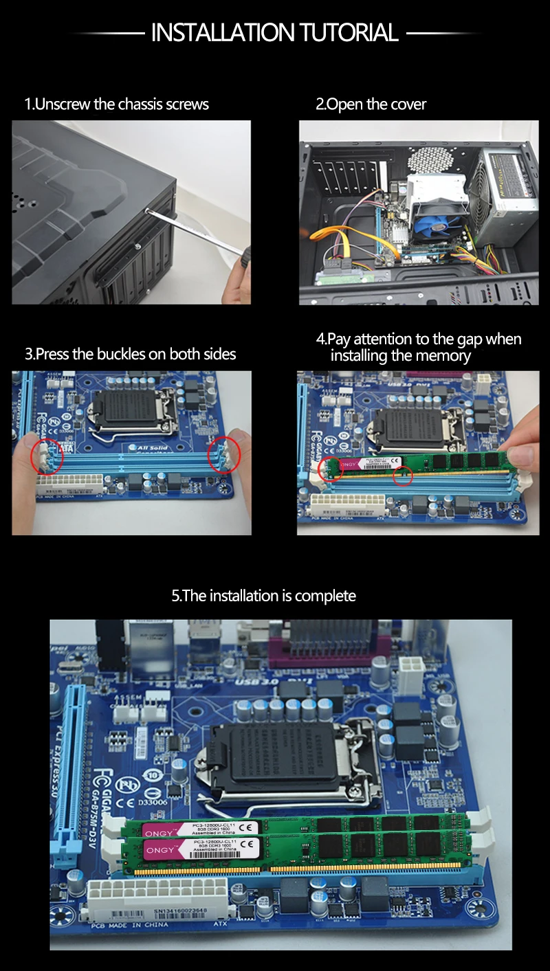 Оперативная память ONGY DDR3, 2 Гб, 1600 МГц, для настольной памяти, 240pin, 1,5 в, Новая Память DIMM для компьютера, оперативная память PC3L-1600U ddr 3 для Intel и AMD