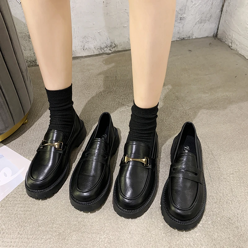 

Womens Loafers Shoes Autumn British Style Round Toe Female Footwear Casual Sneaker Shallow Mouth Oxfords All-Match Slip-on Fall