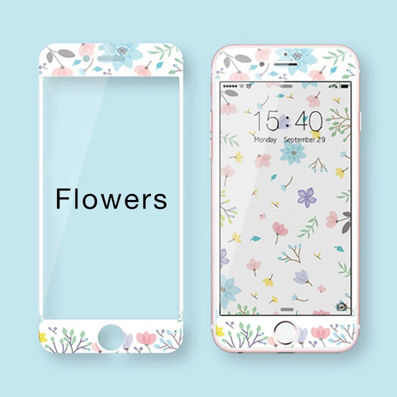 Flowers Милый мультфильм закаленное стекло для iPhone 7 8 Защитная пленка для экрана для iPhone 7 8 Plus Защитная пленка для экрана 3D мягкая твердость края - Цвет: Flowers