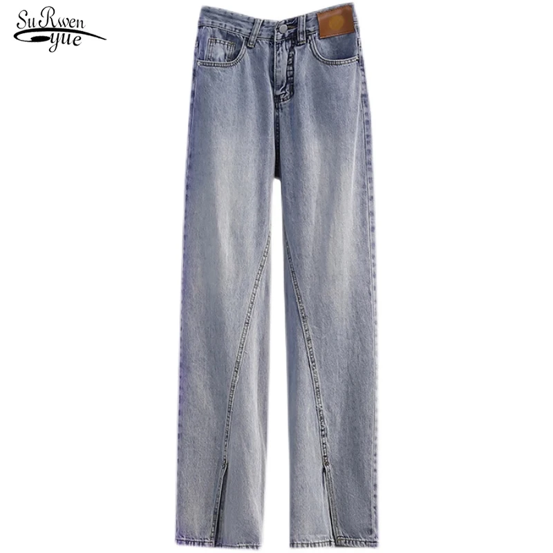 

Blue Streetwear Vintage Quality Fashion Harajuku Straight Pants Woman Jeans High Waist Clothes Wide Leg Denim Clothing 17877