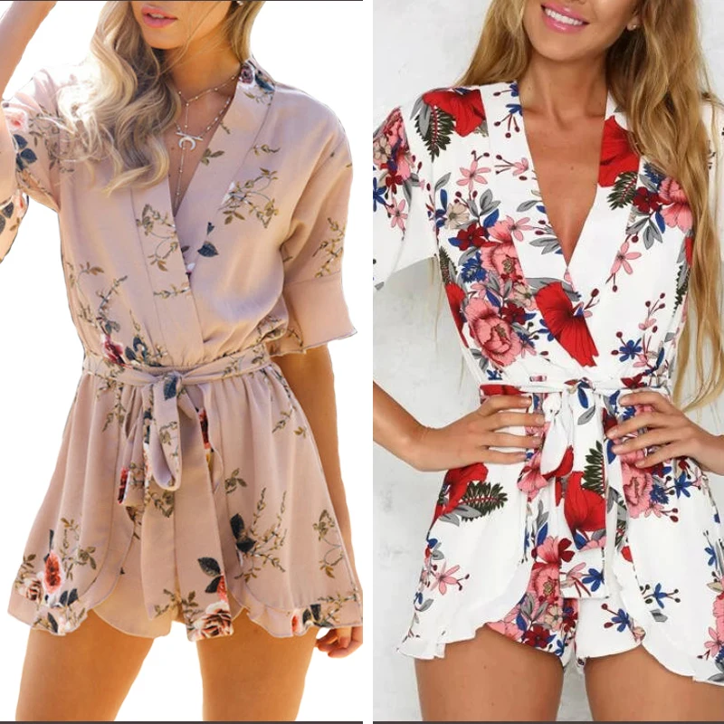 

Heydress 2021 Summer Floral Print Short Sleeve Ruffles Women Playsuit Jumpsuit Rompers Beach Style Short Overalls