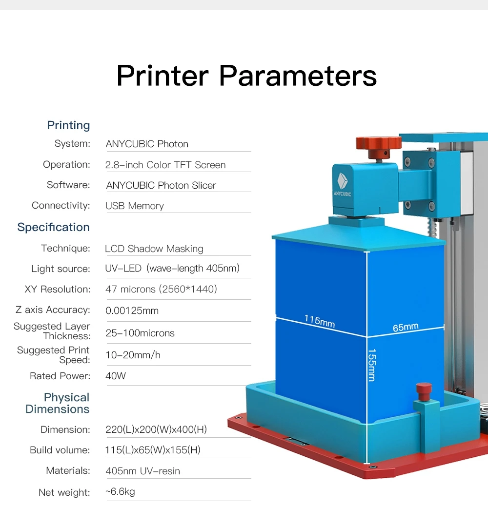 ANYCUBIC Photon 3d принтер размера плюс UV-LED сенсорный экран SLA конечный ломтик внутренний Рабочий стол УФ Смола sla 3d принтер diy комплект