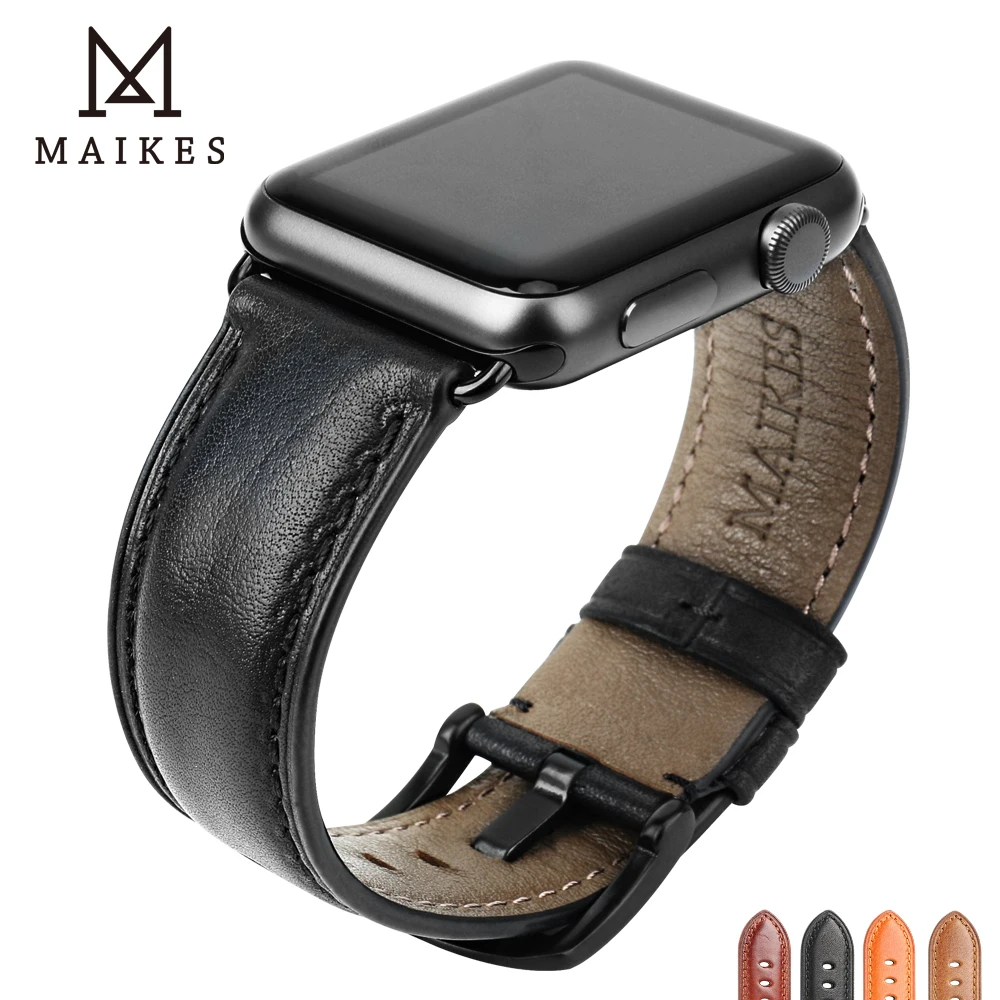 

MAIKES Genuine Leather Watch Band For Apple Watch 44mm 42mm 40mm 38mm Series se 6/5/4/3 Men Women iWatch Smartwatch Accessories