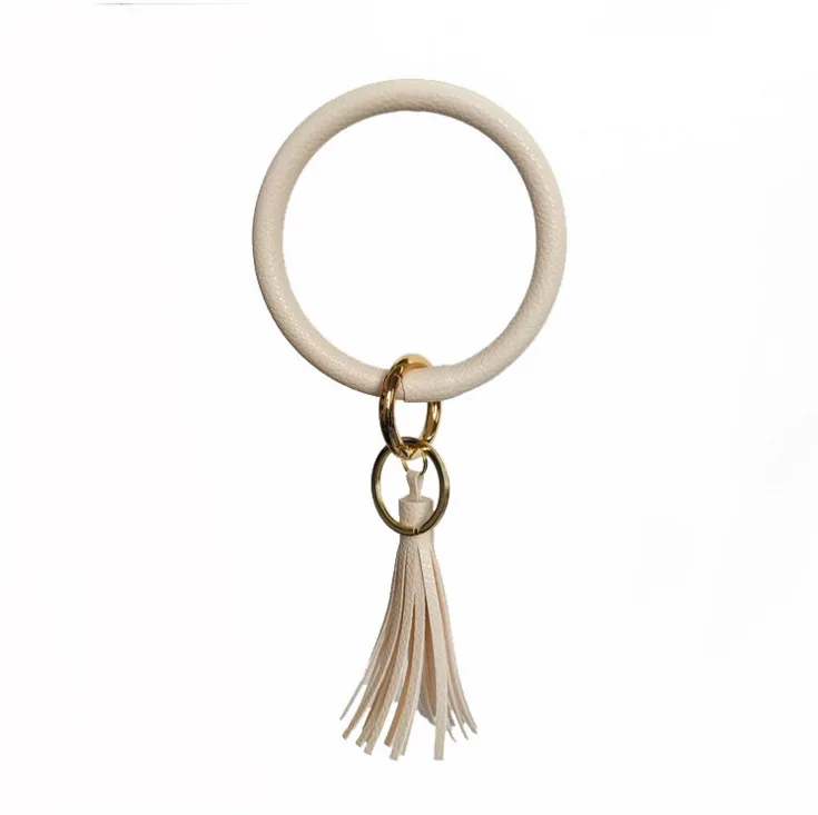 Ivory white tassel Бохо Шикарный Браслет Брелок из искусственной кожи О-образный брелок красочный пользовательский Круг кисточкой браслет Хаундстут брелки девушка - Цвет: Ivory white tassel