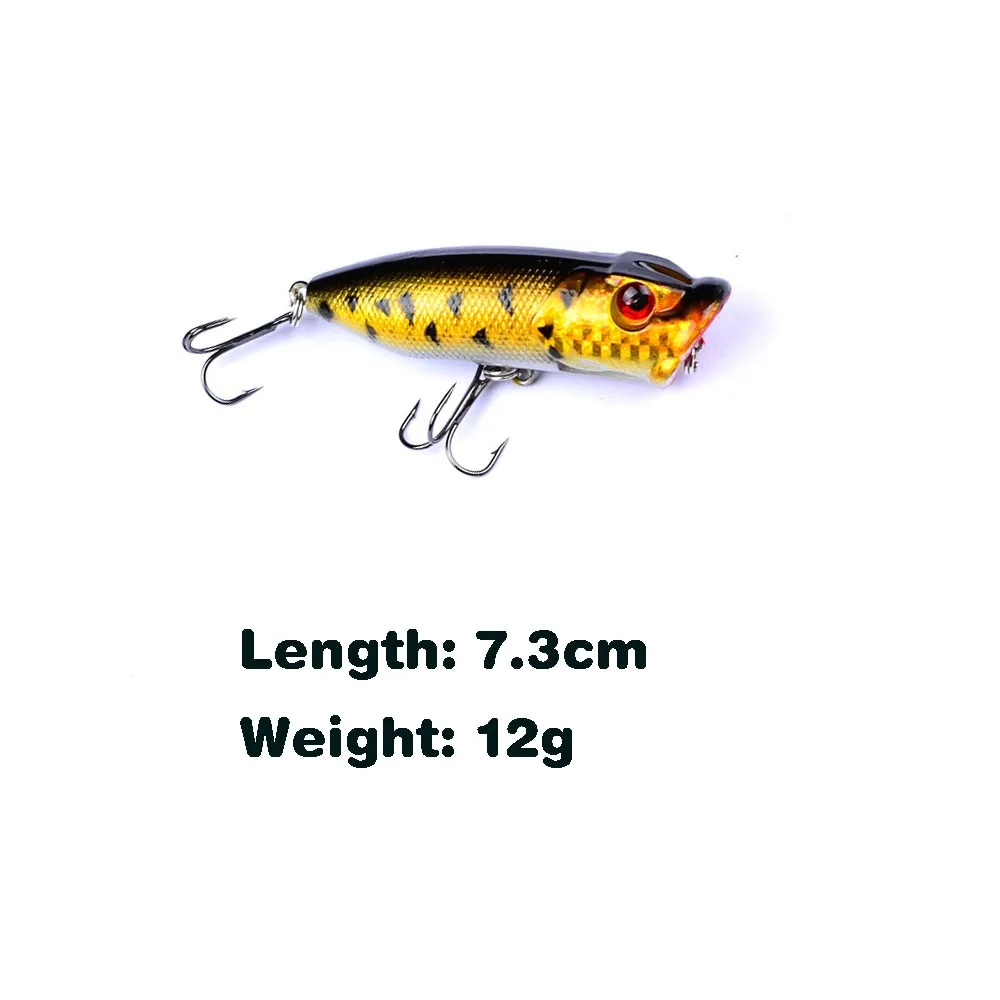 

1PC 12g Popper Fishing Lures 2020 With 2 Treble Hooks Artificial Fishing Hard Bait Sahte Yemler Ice Fish 7.3cm Plastic Jerkbait