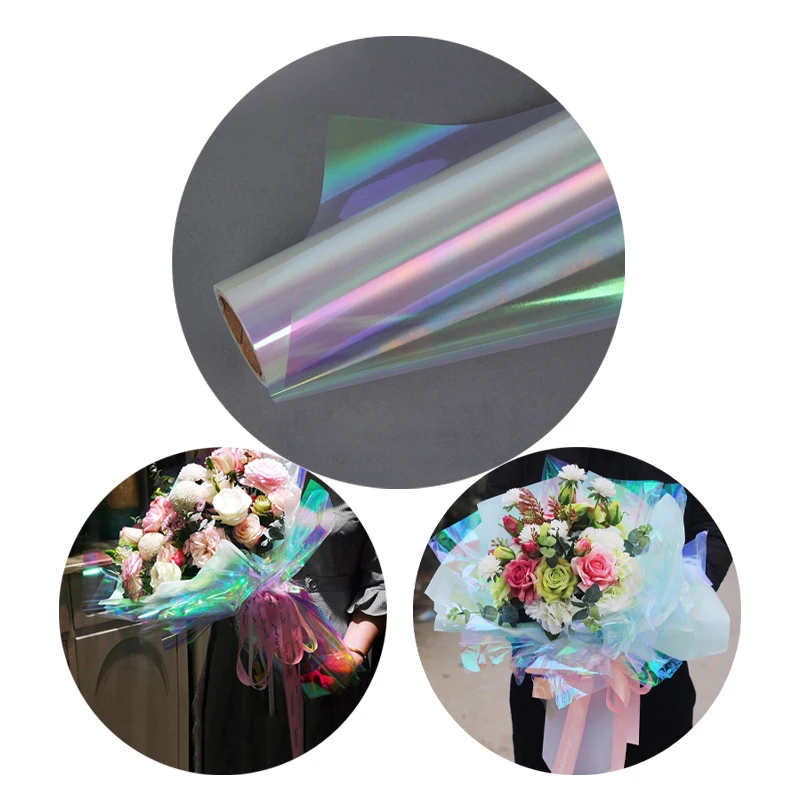 

New Flower Bouquet Wrapping Paper Thick Colorful Rainbow Film Dustproof Waterproof Cellophane Paper Roll 10 Meters