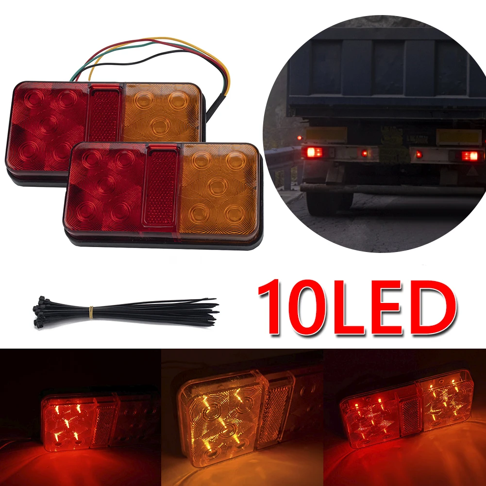 

1 Pair 10 LED Trailer Taillights with 5-Core Wire Rear License Plate Light Plug Waterproof Taillight Truck Light