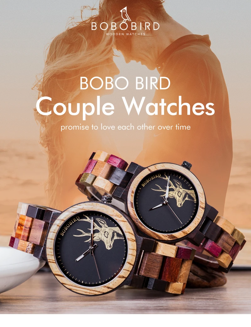 Деревянные часы BOBO BIRD для мужчин и женщин, кварцевые наручные часы для влюбленных, Женские кварцевые наручные часы с оленем и лосем, подарок erkek kol saati